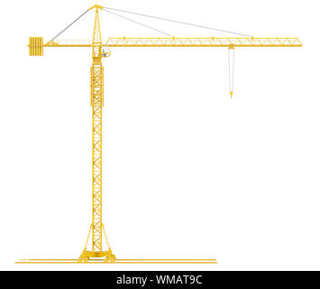 Grue à tour jaune, isolé sur fond blanc Banque D'Images