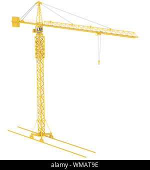 Grue à tour jaune, isolé sur fond blanc Banque D'Images