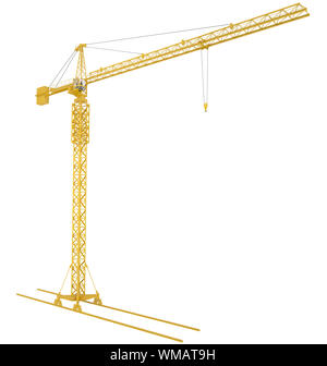 Grue à tour jaune, isolé sur fond blanc Banque D'Images