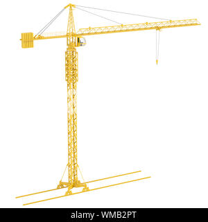 Grue à tour jaune, isolé sur fond blanc Banque D'Images