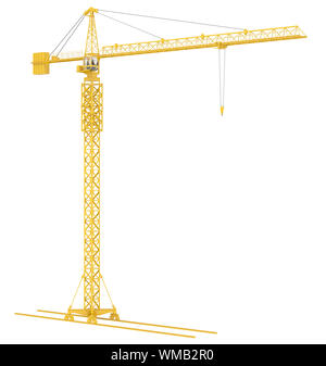 Grue à tour jaune, isolé sur fond blanc Banque D'Images
