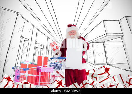 Offrir des cadeaux du Père Noël panier contre fond blanc avec vignette Banque D'Images
