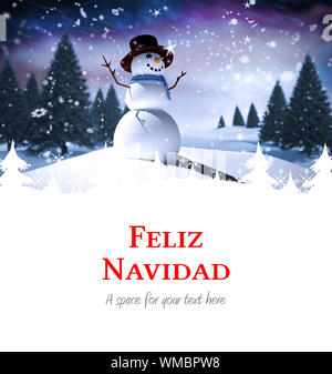 Feliz Navidad contre bonhomme de neige Banque D'Images