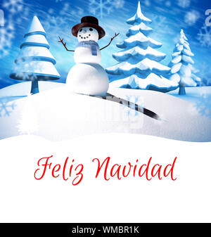 Feliz Navidad contre bonhomme de neige Banque D'Images