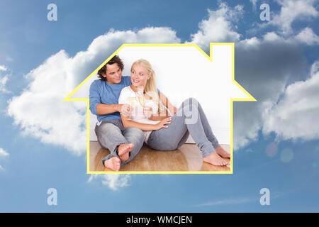 Image composite de joli couple toasting contre ciel nuageux Banque D'Images