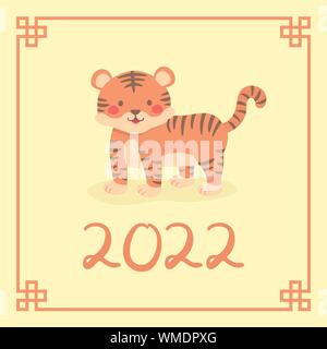 Le Nouvel An chinois 2022 Zodiaque Tigre Mignon Vecteur Illustration Cartoon Caractères Carte de souhaits Illustration de Vecteur