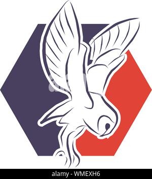 Vector Flying Owl, étendre sa plume. Chouette sur fond hexagonal Illustration de Vecteur