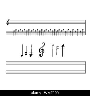 Vector set de symboles musicaux, signes, notes, clef, instrument de musique sur un fond blanc. Illustration de Vecteur