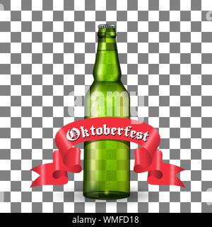 Modèle de bouteille de bière en verre de couleur verte sur fond blanc. Vector illustration. Collection d'emballage avec bannière de l'Oktoberfest. Illustration de Vecteur