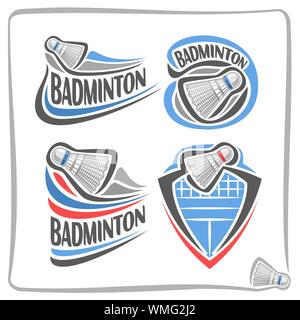 Abstract Vector logo pour Badminton, panneaux pour sports club, badminton volant volant au-dessus de but net, icônes sportives isolé sur blanc. Illustration de Vecteur