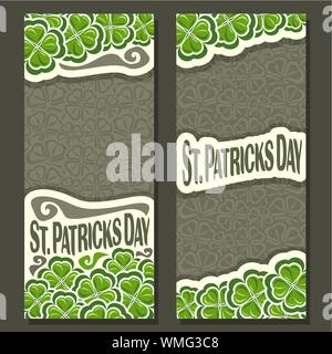 Bannières verticales vecteur pour la Saint-Patrick, carte de souhaits pour félicitation texte sur fond gris Shamrock. Illustration de Vecteur