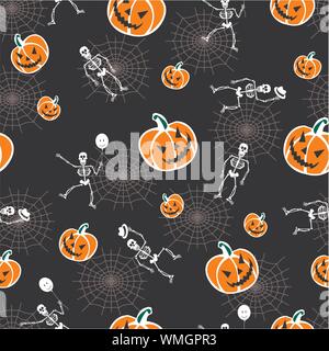 Citrouilles d'Halloween et fond squelette Illustration de Vecteur