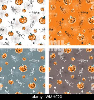 Citrouilles d'Halloween et le squelette d'artifices Illustration de Vecteur