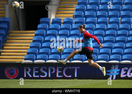 Cardiff, Royaume-Uni. 05 Sep, 2019. Gareth Bale de Galles au cours de l'entraînement de l'équipe de football du Pays de Galles à la Cardiff City Stadium de Cardiff, le jeudi 5 septembre 2019. L'équipe se préparent pour leur qualificatif d'Europe de l'UEFA contre l'Azerbaïdjan demain soir. Photos par Andrew Andrew/Verger Verger la photographie de sport/Alamy Live News Crédit : Andrew Orchard la photographie de sport/Alamy Live News Banque D'Images