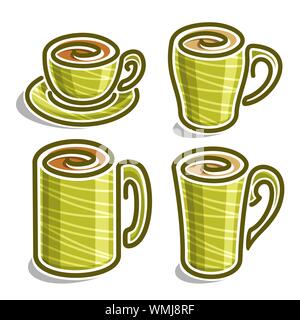 Vector set de tasses de thé vert, isolé sur blanc. Illustration de Vecteur