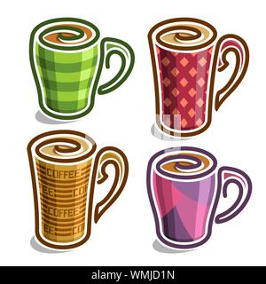 Vector set de tasses de thé abstrait, isolé sur blanc. Illustration de Vecteur