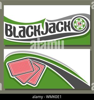 Bannières vecteur pour Black Jack : voler des cartes à jouer pour le jeu de blackjack casino dans le tableau vert. Illustration de Vecteur