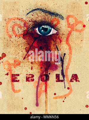 Illustration avec l'oeil féminin du sang. Concept du virus Ebola. Banque D'Images