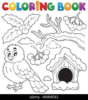 Livre de coloriage oiseaux hiver thème 1 Illustration de Vecteur