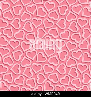 Motif romantique sans couture de vecteur pour la Saint-Valentin : contour simpliste coeurs roses sur du papier d'emballage cadeau pour les vacances. Illustration de Vecteur