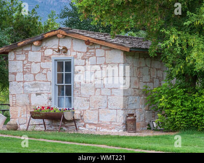 Maison en pierre, John Jarvie Ranch historique, Browns Park, Utah. Banque D'Images