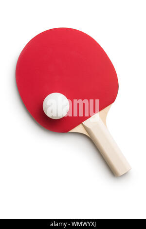 Raquette de ping-pong et la balle. L'équipement de tennis de table isolé sur fond blanc. Banque D'Images