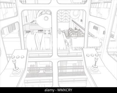 Grue à portique dans un environnement d'usine. Wire-frame Illustration de Vecteur