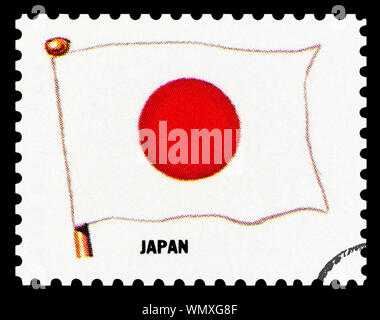 Drapeau JAPON - Timbre-poste isolé sur fond noir. Banque D'Images