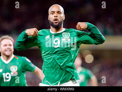 Dublin, Irlande. 5 septembre 2019 ; Aviva Stadium de Dublin, Leinster, Irlande ; European Championships 2020 Qualificatif, l'Irlande et la Suisse ; David McGoldrick célèbre la notation de Rep dans le but d'Irelands 85e minute - un usage éditorial uniquement. Credit : Action Plus Sport Images/Alamy Live News Banque D'Images