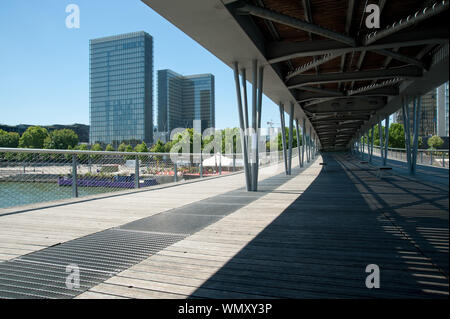 Paris, Seine, passerelle Simone-de-Beauvoir, Architekt Dietmar Feichtinger und Bibliothèque nationale de France Banque D'Images