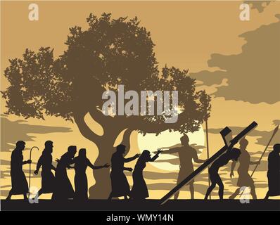 Jésus porte la croix Illustration de Vecteur