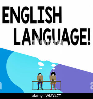 Main conceptuel montrant l'écriture langue anglaise. Troisième sens concept autochtone parlée lang dans monde après le chinois et l'espagnol avec homme pantalon violet Banque D'Images