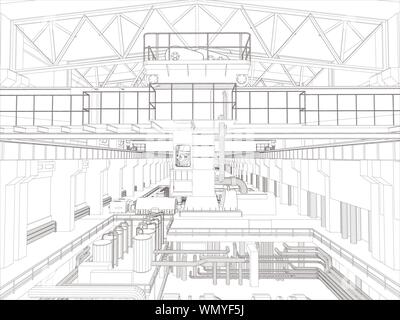 Grue à portique dans un environnement d'usine. Wire-frame Illustration de Vecteur