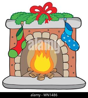 Foyer de Noël avec bas Illustration de Vecteur