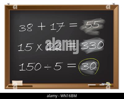 Tableau noir avec exercices de mathématiques Illustration de Vecteur
