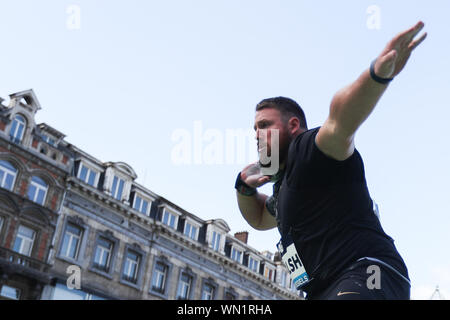 Bruxelles, Belgique. 12Th Mar, 2019. Tomas Walsh de la Nouvelle-Zélande est en concurrence au cours de la Men's lancer du poids final de la finale de la Ligue de diamant de l'IAAF 2019 à Bruxelles, Belgique, le 5 septembre 2019. Credit : Zheng Huansong/Xinhua/Alamy Live News Banque D'Images