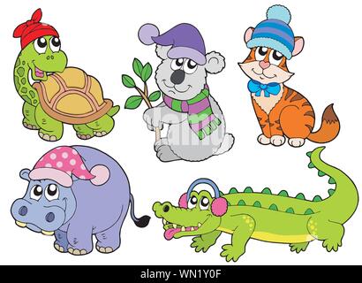 Les animaux dans les vêtements d'hiver collection 1 Illustration de Vecteur