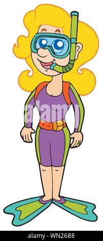 Cartoon girl snorkel diver Illustration de Vecteur