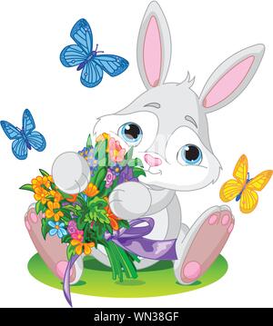 Bunny avec bouquet Illustration de Vecteur
