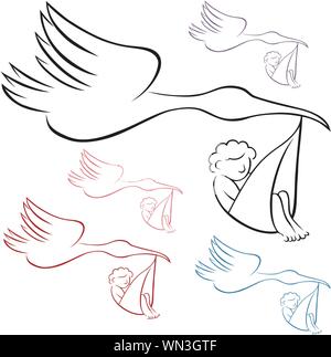 Stork Carrying Baby Illustration de Vecteur