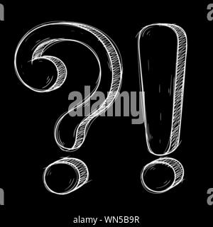 Question et d'Exlamation marques. Hand drawn doodle style sur fond noir. Vector illustration Illustration de Vecteur