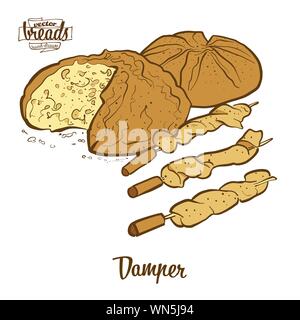 Dessin de couleur de l'amortisseur du pain. Illustration Vecteur de soda bread food, généralement connu en Australie. Pain de couleur des croquis. Illustration de Vecteur