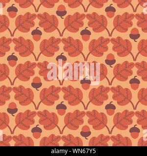 Modèle vectoriel continu avec les glands et feuilles de chêne en couleurs d'automne Illustration de Vecteur