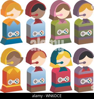 Les enfants de la diversité - les jeux vidéos Illustration de Vecteur