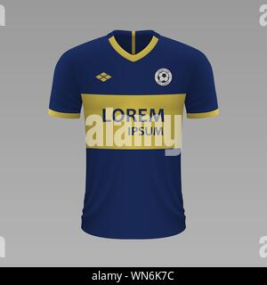 Soccer shirt réaliste de Boca Juniors Maillot 2020, modèle pour kit de football Illustration de Vecteur