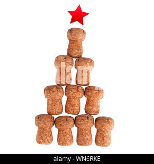 Nouvelle Année ou arbre de Noël de bouchons de champagne vin mousseux, étoile rouge sur la partie supérieure, fond blanc, Close up, isolés Kremlin à Moscou Russie Banque D'Images