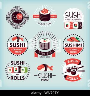 Ensemble de diverses étiquettes sushi Illustration de Vecteur