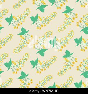 Modèle vectoriel continu avec des branches de fleurs jaunes Illustration de Vecteur