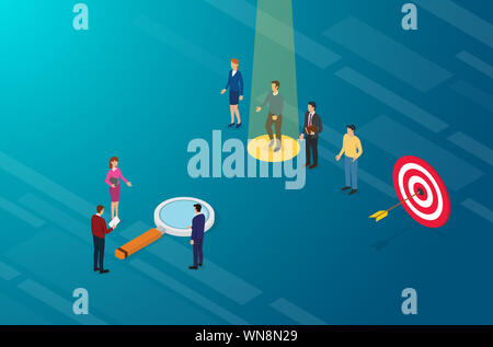 Recrutement Recrutement ou choisir meilleur employé avec des gens d'affaires et isométrique télévision moderne style - vector illustration Banque D'Images