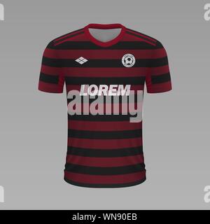 Soccer Shirt Flamengo 2020 réaliste, jersey modèle pour kit de football Illustration de Vecteur